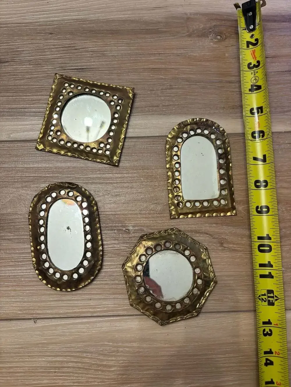 Set of 4 Vintage Walt Disney Company Moroccan Brass Punched Metal Mini Mirrors